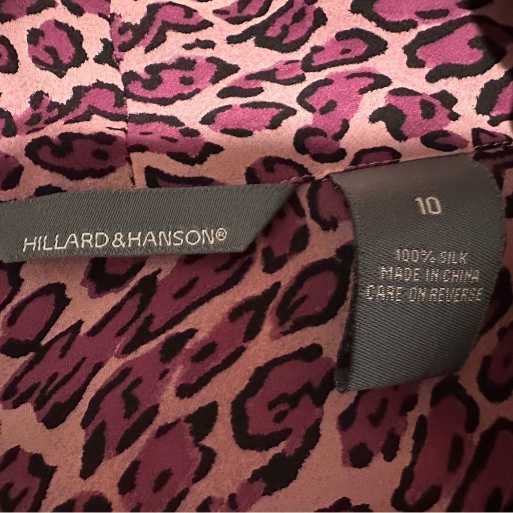 Hillard & Hanson Purple Leopard Print Bow Tie 100% Silk Blouse - Picture 4 of 9